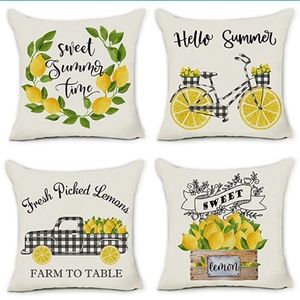 NEW Lemon Summer Farmhouse Pillow Covers 20x20 Set of 4